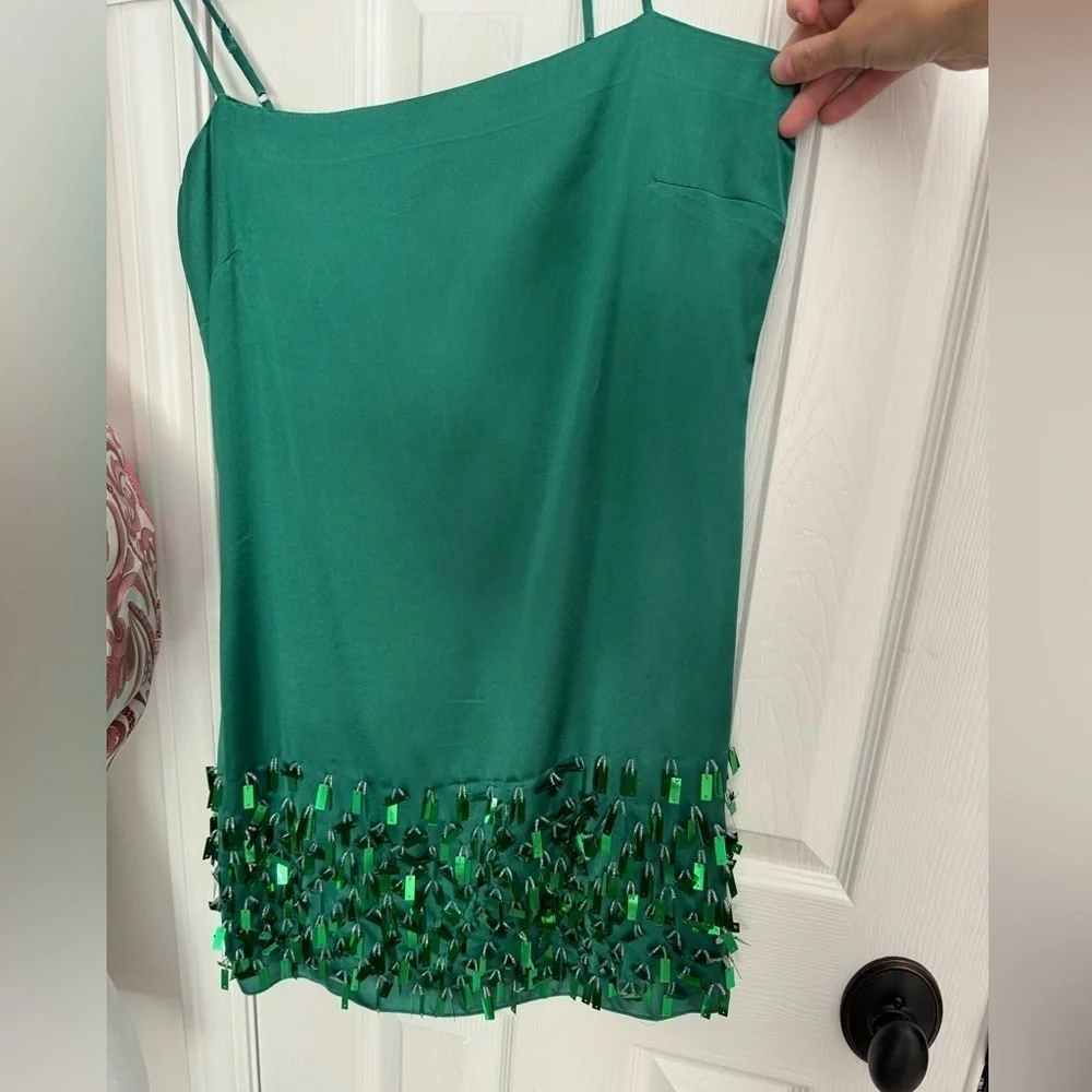Rhode- NWT Green Silk Rhett Tassel Thin Strap Mini Cocktail Dress - Picture 4 of 8